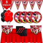 Minnie Mouse Kırmızı 8 Kişilik Doğum Günü Parti Süsleri Malzemeleri Seti