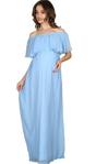 Moda Labio Babyshower Şifon Düşük Omuz Bebe Mavi Hamile Elbisesi - 36 - Açık Mavi