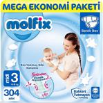 Molfix 3 Beden Midi 304'Lü Ekonomik Ultra Avantaj Paket Bebek Bezi