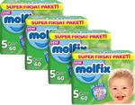 Molfix 3D 5 Numara Junior 60'lı 4 Paket Bebek Bezi