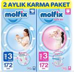 Molfix 3D Bebek Bezi 3 Beden Midi 172 Adet + Molfix Külot Bez 3 Beden Midi 172 2 Aylık Karma Paket