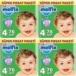 Molfix 4 Numara Maxi 76'lı 4 Paket Bebek Bezi