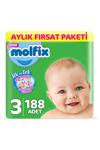 Molfix Bebek Bezi 3 Beden Midi Aylık Fırsat Paketi 188 Adet 00191