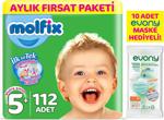 Molfix Bebek Bezi 5+ Beden Junior Plus Aylık Fırsat Paketi 112 Adet + Evony Maske 10\'Lu Hediyeli