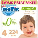 Molfix Pure & Soft 4 Numara Maxi 56 Adet 4'lü Paket Bebek Bezi