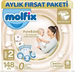 Molfix Pure&Soft 2 Beden Mini 148'Li Aylık Fırsat Paketi Bebek Bezi