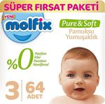 Molfix Pure&Soft 3 Beden Midi 64'Lü Süper Fırsat Paketi Bebek Bezi