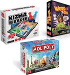 Moli Toys Molipoly Emlak Ticaret Oyunu+Kızma Birader+Word To Go Xl (Tabu Xl) 3Lü Süper Set