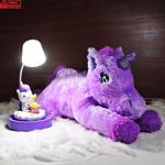 Mor Melek Unicorn Peluş Oyuncak Unicorn Işıklı Biblo Masa Gece Lambası Hediye Seti