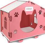 Morvizyon Cat House Kedinizin İsmine Özel Ahşap Kedi Evi Kedi Kulübesi - L209 - Pembe