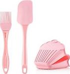 Nandy Home Silikon Fırın Tutacağı,fırça,spatula 3,\'lü Set Pembe