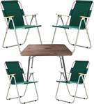 Navis Home 45X60 Çam Katlanır Masa + 4 Adet Yeşil Kamp Sandalyesi