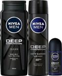 Nivea Men Deep Dimension Duş Jeli 500 Ml + Sprey Deodorant 150 Ml + Roll-On Deodorant 50 Ml