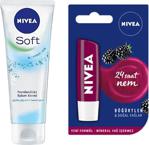 Nivea Soft El Ve Vücut Kremi 75 Ml Alana Lip Care Böğürtlen Dudak Bakım Kremi 5.5 Ml Bedava