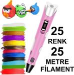 Pembe 3D Kalem Yazıcı+25 Renk 25 Metre (25X1Metre) Pla Filament