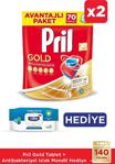 Pril Gold 140 Yıkama Bulaşık Makinesi Deterjanı Tablet(2X70)+Deepfresh 56 Antibakteriyel Islak Mendil Hed