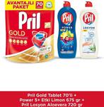 Pril Gold 70 Tablet Bulaşık Makinesi Deterjanı + Elde Yıkama Bulaşık Deterjanı 675G Limon+ 769G Losyon