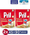 Pril Gold 90 Yıkama Bulaşık Makinesi Deterjanı Tableti (2X45'Li Paket) + 56'Lı Antibak. Islak Mendil Hed