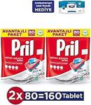 Pril Hepsi Bir Arada Extra 160 Yıkama Bulaşık Makinesi Deterjanı Tableti (2X80'Li Paket)+56'Lı Mendil