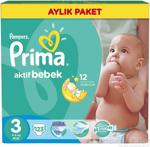 Prima Aktif Bebek 3 Beden Midi 123 Adet Aylık Paket Bebek Bezi