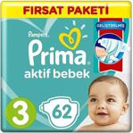 Prima Aktif Bebek 3 Beden Midi 62 Adet Bebek Bezi