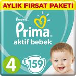 Prima Aktif Bebek 4 Numara Maxi 159'lu Aylık Fırsat Paketi Bebek Bezi