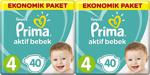 Prima Aktif Bebek 4 Numara Maxi 40 Adet 2'li Paket Bebek Bezi