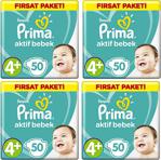 Prima Aktif Bebek 4+ Numara Maxi Plus 50'li 4 Paket Bebek Bezi