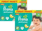 Prima Aktif Bebek 4+ Numara Maxi Plus 72 Adet 2'li Paket Bebek Bezi