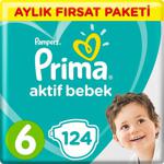 Prima Aktif Bebek 6 Numara Extra Large 124 Adet Aylık Fırsat Paketi Bebek Bezi