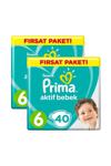 Prima Aktif Bebek 6 Numara Extra Large 40 Adet 2'li Paket Bebek Bezi