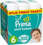 Prima Aktif Bebek Bezi 6 Beden Large 102 Adet Aylık Fırsat Paketi