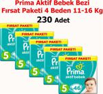 Prima Aktif Bebek Bezi Fırsat Paketi 5 Beden 11-16 Kg 230 Adet