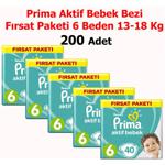 Prima Aktif Bebek Bezi Fırsat Paketi 6 Beden 13-18 Kg 200 Adet