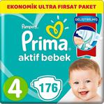 Prima Bebek Bezi Aktif Bebek 4 Beden 176 Adet 9-14 Kg Ultra Fırsat Paketi