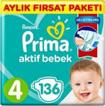 Prima Pampers Bebek Bezi Aktif Bebek Aylık Paket 4 No 136 lı