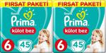 Prima Pants 6 Numara Extra Large 45'li 2 Paket Külot Bez