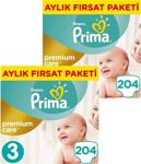 Prima Premium Care 3 Beden Midi 408 Adet Aylık Paket Bebek Bezi