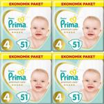 Prima Premium Care 4 Numara Maxi 51'li 4 Paket Bebek Bezi