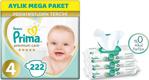 Prima Premium Care Bebek Bezi Beden:4 (9-14kg) Maxi 222 Adet Aylık Mega Pk + 3 Adet Mendil