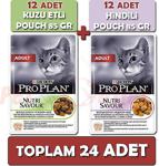 Pro Plan Hindi Etli 85 Gr 12'Li Paket + Kuzu Etli 85 Gr 12'Li Paket Yetişkin Yaş Kedi Maması