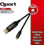 Qport Qthd 2Metre Type-C - Dp Çevirici Kablo Siyah 4K