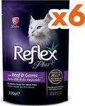 Reflex Dana Etli ve Av Hayvanlı Jöle İçinde Parça Etli 100 gr 6'lı Paket Yetişkin Kedi Konservesi