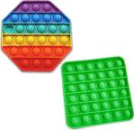 Renkli Sekizgen Push Pop + Yeşil Kare - Pop It Push Bubble Fidget Oyuncak - Stres Oyuncak