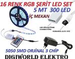 Rgb Şerit 3Chip İç Mekan Led Komple Set 5050Smd 300 Led