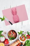 Saban Pembe Ananas Desenli Cam Kesme Tahtası - Cam Kesme Tablası 30 Cm X 40 Cm