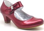 Sarıkaya Bordo Rugan Taşlı Kırmızı Topuklu Kız Çocuk Abiye Ayakkabı