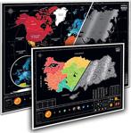 Scratch Map Eyaletli Güneş Sistemli Kazınabilir Dünya + Türkiye 2'Li Harita Seti Büyük Boy Yeni Versiyon Black