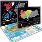 Scratch Map Kazınabilir Dünya, Türkiye Ve Karikatür Haritası 3'Lü Kutulu Harita Seti Yeni Versiyon Xl