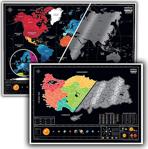 Scratch Map Kazınabilir Güneş Sistemli Dünya + Türkiye 2'Li Harita Seti Xl Yeni Versiyon